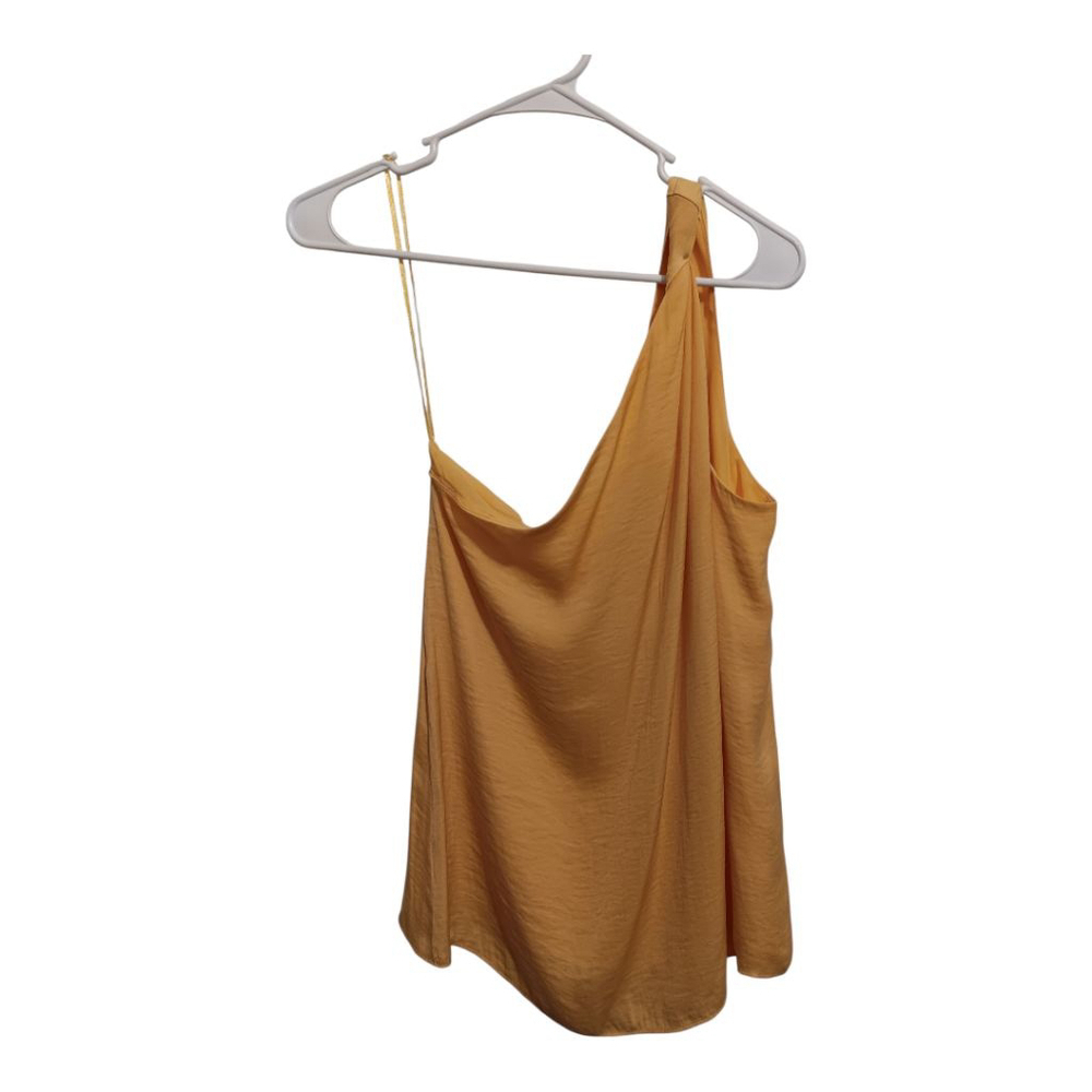 Vince Camuto One Shoulder Knoted Draped Textured Yellow Blouse